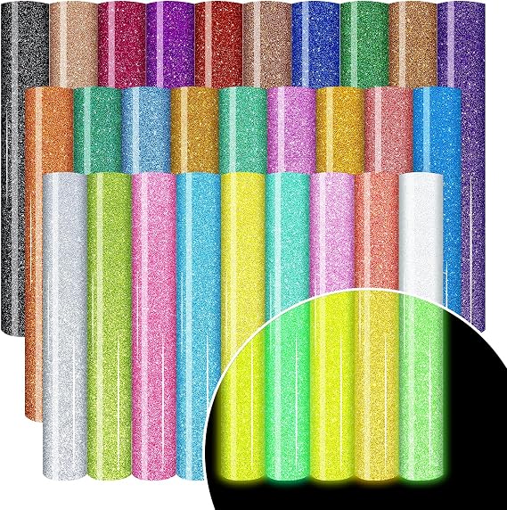 HTVSTD Glitter HTV Heat Transfer Vinyl 28 Sheets 1210in Iron on Vinyl | Blue/Silver/Gold,Glitter Patterns,Wash No Fade,Easy Cut & Weed,Multi-Fabric Fit,Iron/Heat Press for T-Shirt DIY
