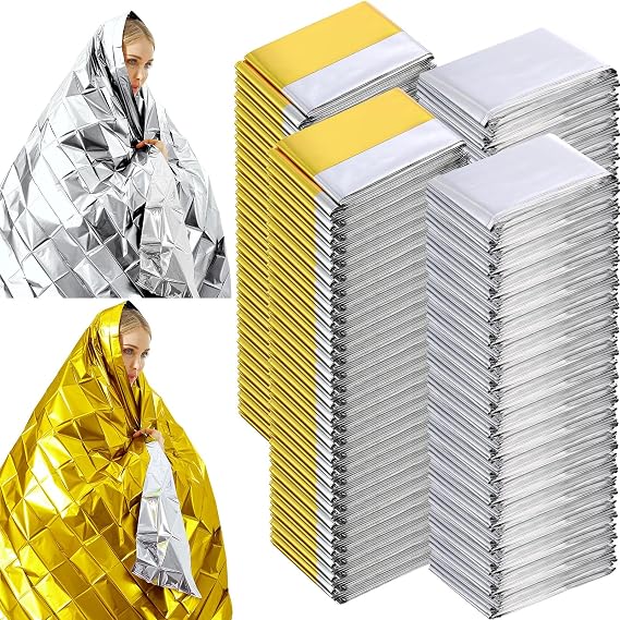 Kanayu 100 Pack 82 x 63 Emergency Thermal Foil Space Blanket for Survival
