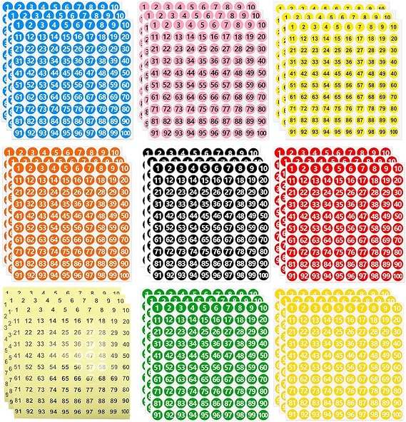 27 Sheets Number Stickers Small Labels, Sticky Numbers Numbered Stickers 1-100, Round Small Sticky Labels Label Office School Supplies for Storage Boxes, Organisation and Crafting 10 MM