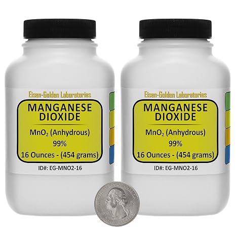Manganese Dioxide [MnO2] 99% ACS Grade Powder 2 Lb in Two Space-Saver Bottles