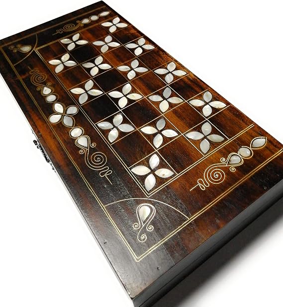 Handmade Wood Backgammon Board Game Set (16 Inches) for Adults and Kids - Turkish handicrafts with Mother of Pearl and Filigree Ornaments Board Strategy Game - Portable and Travel Backgammon Set