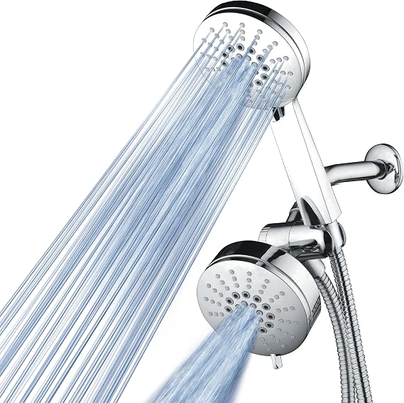 AirJet-500 3-in-1 High Pressure 34-setting Luxury Shower Combo with High-Velocity Flow Accelerator(TM) for More Power with Less Water! Extra-long 6 foot Stainless Steel Hose. All-Chrome Finish
