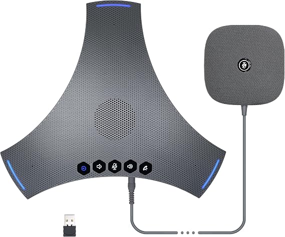 Conference Speaker and Microphone, Bluetooth/USB/Dongle Speakerphone w/ 3+1 Mics, 360 Enhanced Voice Pickup, Noise Reduce, Daisy Chain Compatibility for Large and All Conference Rooms