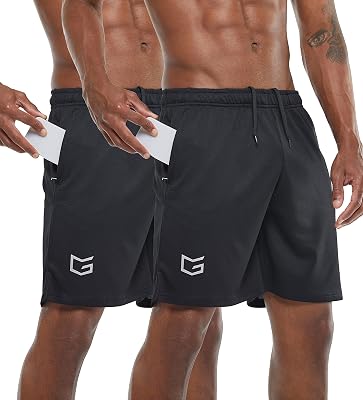 G Gradual Mens 2 Pack 7 Workout Running Shorts Quick Dry Lightweight Gym Shorts with Zip Pockets