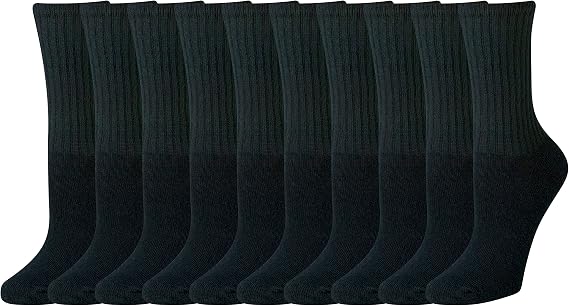 Amazon Essentials Women's Cotton Cushioned Crew Socks, 10 Pairs