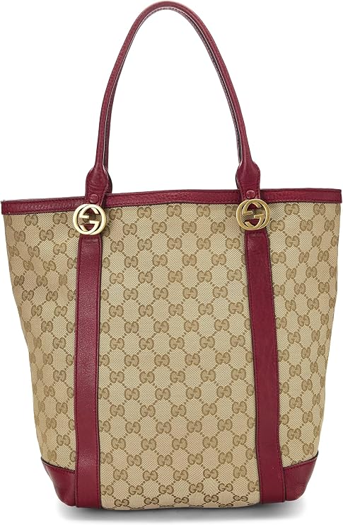 Pre-loved Red Original GG Canvas Interlocking Vertical Tote Small, Red