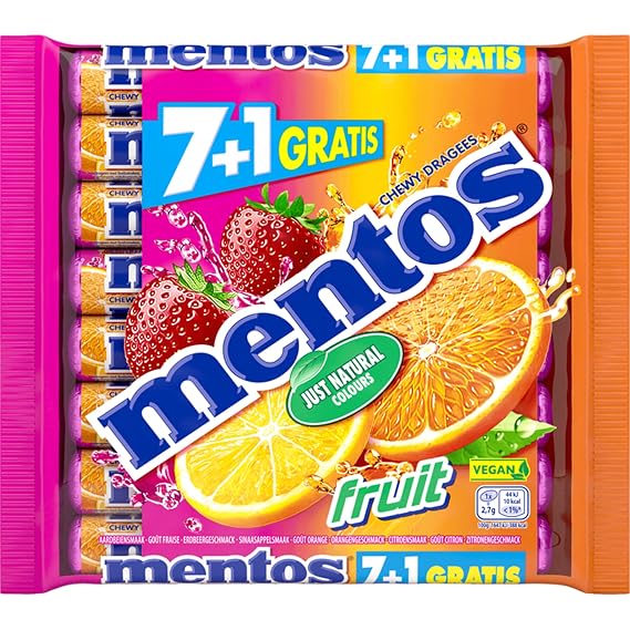 Mentos Fruit I 8 Rolls of Fruit Flavored Chewy Dragees I 300g 10.5 ounce total