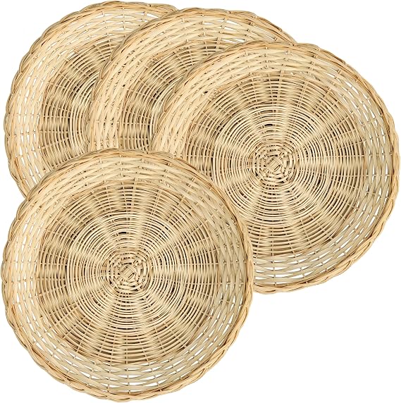 9-Inch Bamboo Paper Plate Holders, Hand Weave Wicker Paper Plate Holder Heavy Duty Reusable Set of 4 for Picnic Home Party Daily Dinning and Wall Decoration