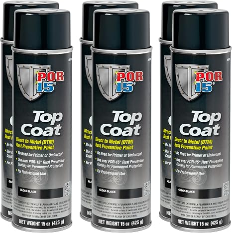 POR-15 6 PK, Black Gloss, Top Coat Automotive Spray Paint, 90 oz (Pack of 6)