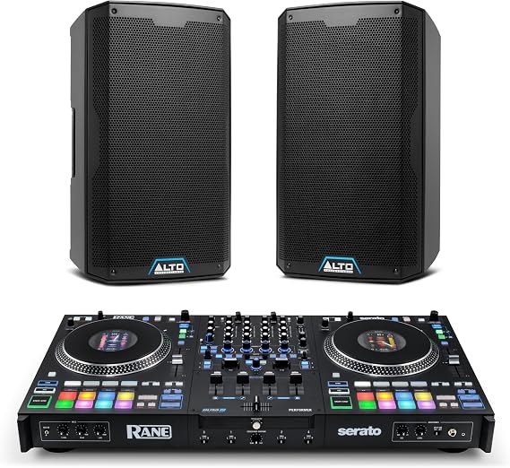 Rane PERFORMER DJ Controller and ALTO TS412 Powered PA Speakers Pair for Live Music, DJ sets, Events, Music production