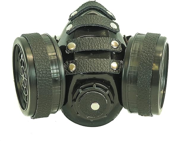 Steampunk Black Leather Real Gas Mask Dual Filter Respirator Haloween Party Cosplay