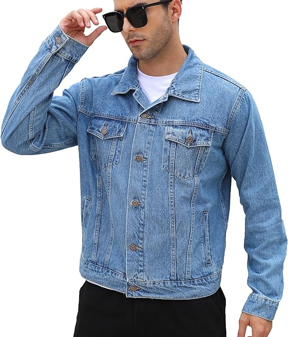 voeeron Denim Jacket Men Durable Comfortable and High Performance Jean Jacket Men