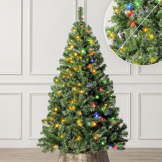 Christow Pre-Lit Aspen Spruce Christmas Tree, Dual-Colour LED Lights, 5ft