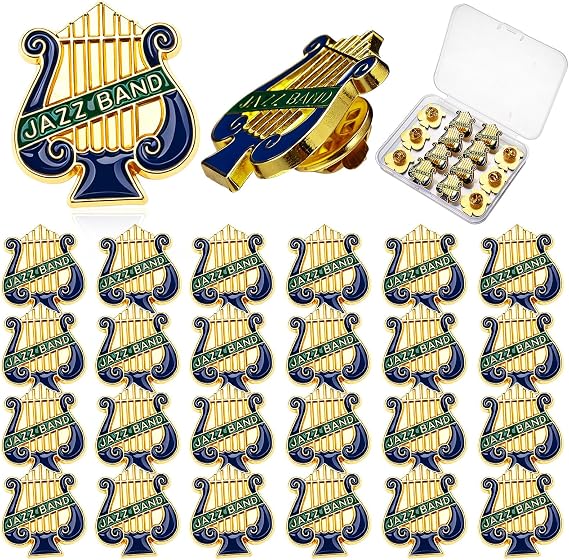 24 Pcs Jazz Band Music Lyre Lapel Pins Bulk - 1 Inch Musical Enamel Pins Graduation 2026 Award Gifts for School Students
