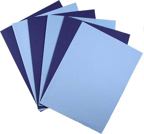KCS 4/6 pc of 12" x 18"(30cmx45cm) 18CT Counted Cotton Aida Cloth Cross Stitch Fabric (6 pc, Light Blue+Royal Blue)