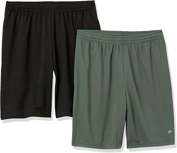 Amazon Essentials Men's Athletic Basketball Gym Shorts, Breathable Moisture Wicking, Loose-Fit Performance Tech, Pack of 2