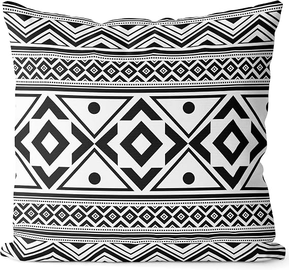 BEDSUM Black and White Throw Pillow Cover 18 x 18 Inches, Geometrical Decorative Cushion Cover, Microfiber Square Pillow Cover with Abstract Bohemian Pattern for Couch, Bedroom, Office, Living Room
