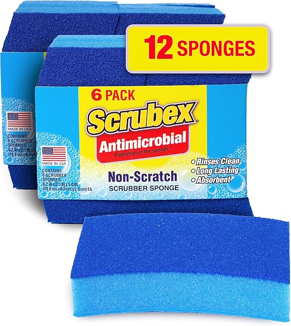 Non-Scratch Odor Resistant Scrub Sponge, Multi-Purpose Sponge for Kitchen and Household, Safe for Non-Stick Cookware (12 sponges)