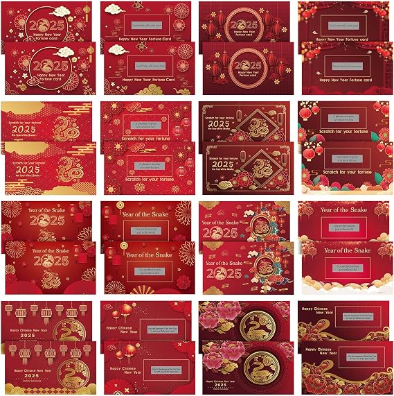 Affrolling 96 Pcs Chinese New Year Scratch Off Fortune Cards 2025 Party Scratch Off Fortune Cards Lunar New Year Lucky Card Chinese Spring Festival Party Decorations
