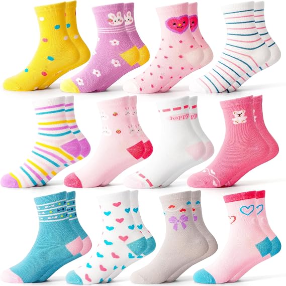 12 Pairs Children's Socks Girls Socks Children's Sports Socks Girls Cotton School Child Socks 1-7 Years