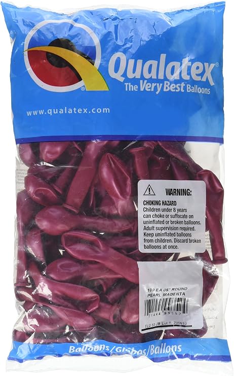 Qualatex 99352 Pearl Magenta Latex Balloons, 5", Magenta, Pack of 100