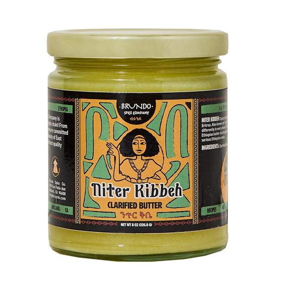 Brundo Ethiopian Spice Company Niter Kibbeh | Ethiopian Clarified Butter Ghee | Spiced Ghee Cooking Butter | Made with Imported & Authentic Ethiopian Herbs & Spices | Tsemi | 8oz