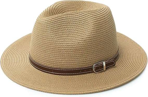 Joywant Men's Fedora Sun Hat Fine Braid Wide Brim UPF 50+ Straw Panama Hat