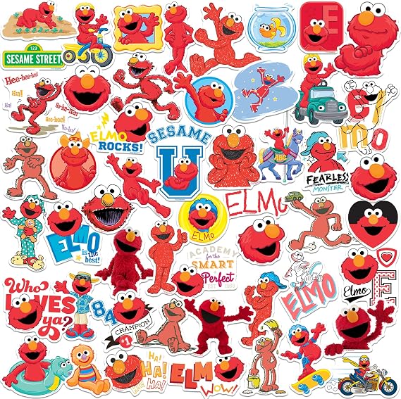 Sesame Street Elmo 50ct Vinyl Large Deluxe Stickers Variety Pack - Laptop, Water Bottle, Scrapbooking, Tablet, Skateboard, IndoorOutdoor