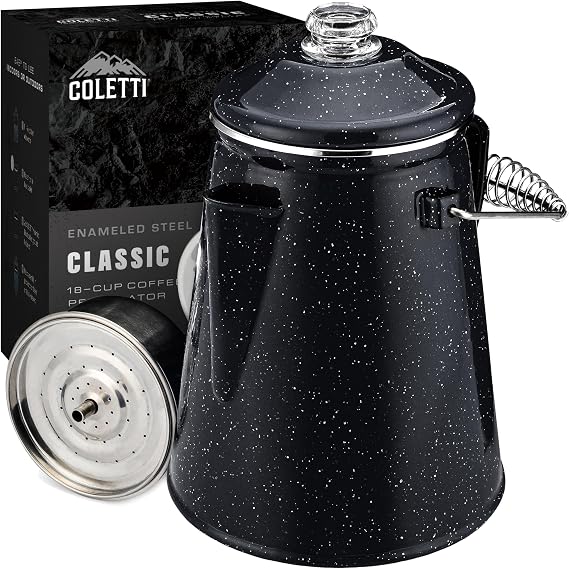 COLETTI Classic Percolator Coffee Pot The Most Nostalgic Camping Coffee Pot, Now Modernized [Black Enamel, 18 Cup]