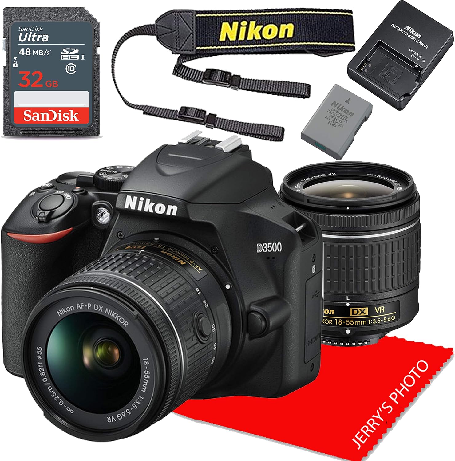 D3500 wAF-P DX NIKKOR 18-55mm f3.5-5.6G VR  32GB Memory Bundle