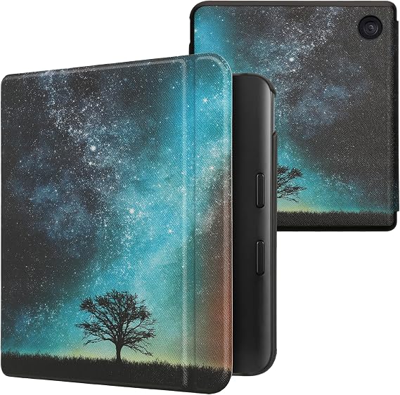 kwmobile Case Compatible with Kobo Libra Colour Case - eReader Cover - Cosmic Nature Blue/Grey/Black