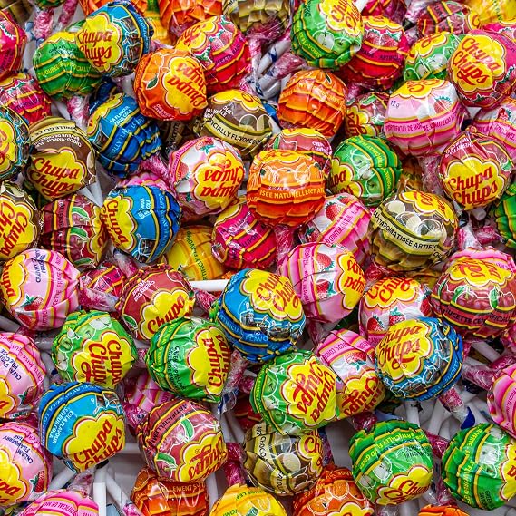 Chupa Chups Lollipop Assorted 2 lb 8 Flavors, Individually Wrapped, Bulk Candy in Resealable Bag