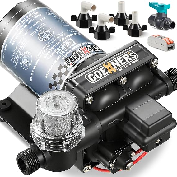 2026 Upgraded RV Water Pump, 12V 5.0 GPM High-Flow, Ultra-Quiet 70 PSI Self-Priming Diaphragm Pump with Adjustable Pressure Switch & Strainer for RV, Marine, Camper, Boat