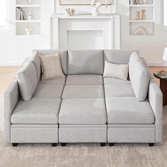 Weture Modular Sectional Sleeper Sofa Bed, 9 Seat Couch With Storage for Living Room, Reversible Chaise, Grey