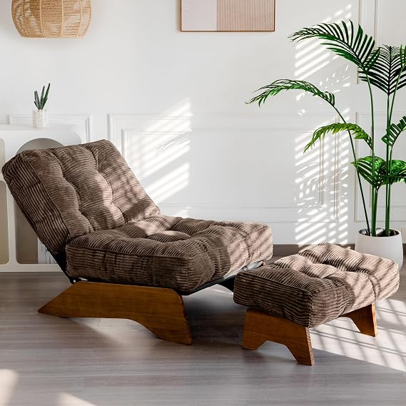 MAXYOYO Accent Chair with Ottoman, Lounge Chair with Adjustable Backrest | Tufted Living Room Chair Upholstered Lounge Chair with Footrest Set, Modern Chair for Reading Room, Brown