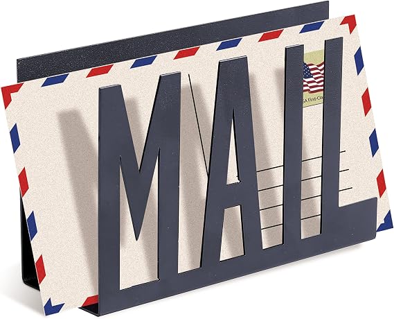 MyGift Modern Black Mail Holder Organizer with Cutout MAIL Lettering Design