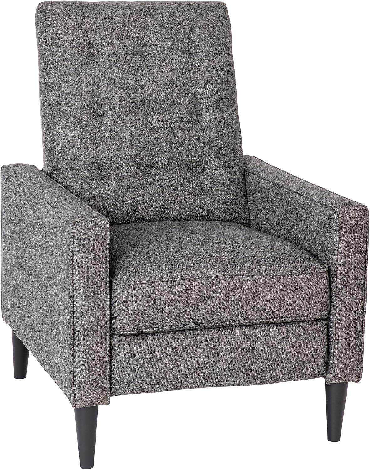 Flash Furniture Ezra Ezra Pushback Recliner - Mid-Century Modern Gray Fabric Upholstery - Button Tufted Back - Residential & Commercial Use