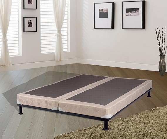 Fully Assembled Split Low Profile Metal Traditional Box Spring/Foundation for Mattress Set, Queen, Beige