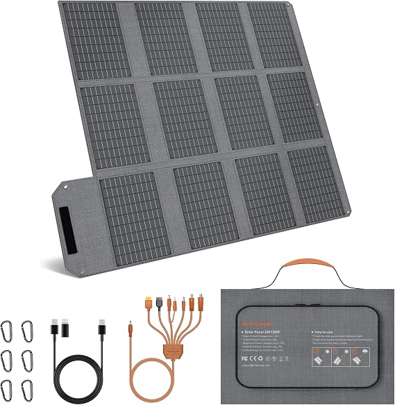 120W Portable Solar Panel Charger with USB C, USB A, DC Outputs