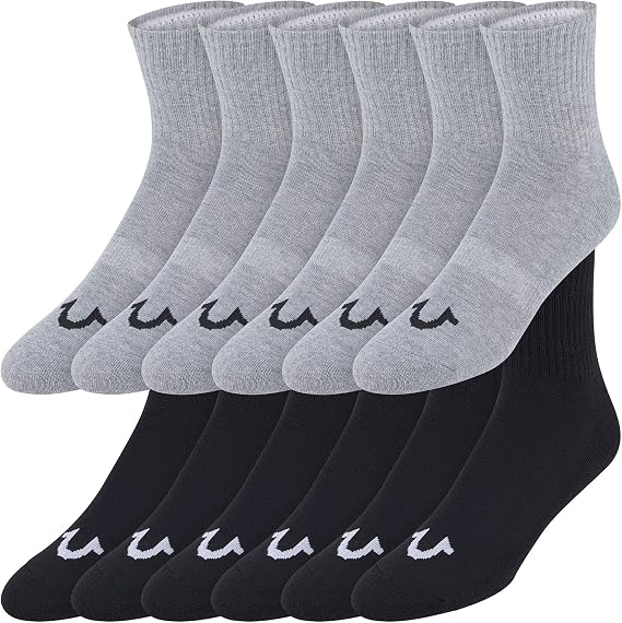 True Religion Mens Mid Crew Socks for Men, 12 Pack Premium Athletic Socks