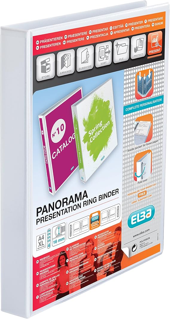 Elba Panorama A4+ 25 mm Presentation Binder - White