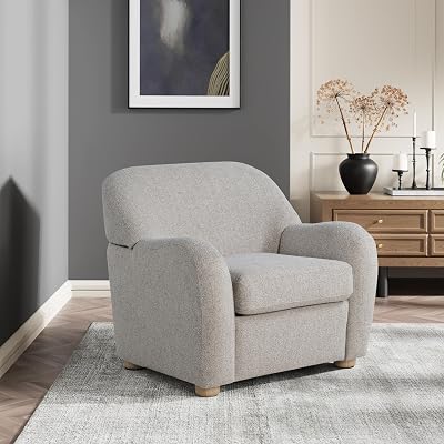 Studio Living Jennifer 36.6 Arm Chair, Modern Style, Pocket Coil Comfort, Natural Wood Legs, Boucle Fabric, Pebble