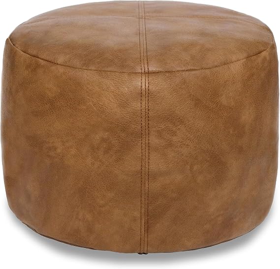 Thgonwid Unstuffed Faux Leather Pouf Cover, Handmade Footstool Ottoman Storage Solution, Floor Footrest Cushion - 16.5Dx12H, Mocha