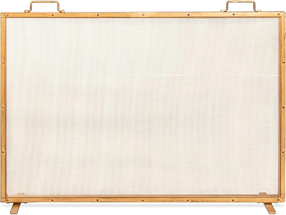 Best Choice Products 38x27in Single Panel Fireplace Screen Handcrafted Steel Mesh Spark Guard for Living Room, Bedroom Decor w/Handles - Antique Gold