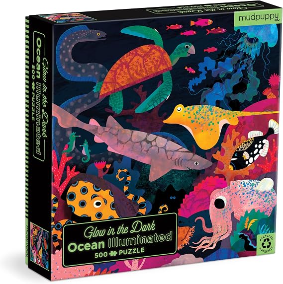 Mudpuppy Ocean Illuminated 500 Piece Glow in the Dark Jigsaw Puzzle for Kids and Families, Family Puzzle with Glow in the Dark Ocean Theme