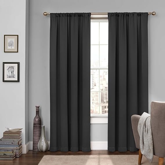 Eclipse Thermapanel Room Darkening Curtain Pair, 52x63, Black