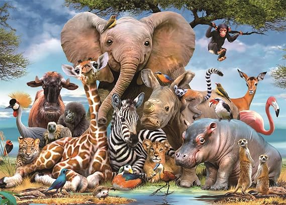 Jigsaw Puzzles for Adults 1000 Piece Animal Kingdom 27.56 x 19.69 Inch Elephant Puzzles for Adults Educational Challenge 1000 Pieces Rhinoceros Zebra Giraffe Puzzles