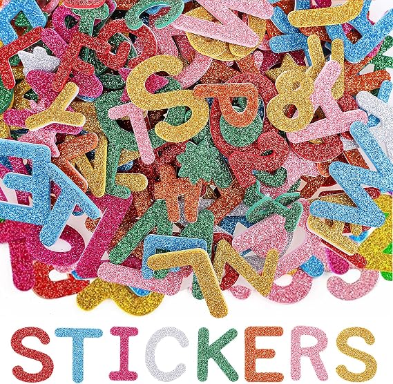 WSICSE 584Pcs Glitter Letter Stickers, 8 Colors 3D Self-Adhesive ABC Alphabet Stickers 0-9 Number Foam Stickers for Kids Crafts Scrapbook Card Classroom Party Home Decor