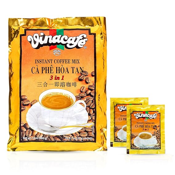 Vinacafe Instant Coffee Packets 3 in 1 Authentic Vietnamese Taste, Balanced Medium Roast Coffee Mix for Quick Preparation at Home, Office or Travel, Single Serve Sachets (Pack of 1 | 20 Sachets Per Bag)