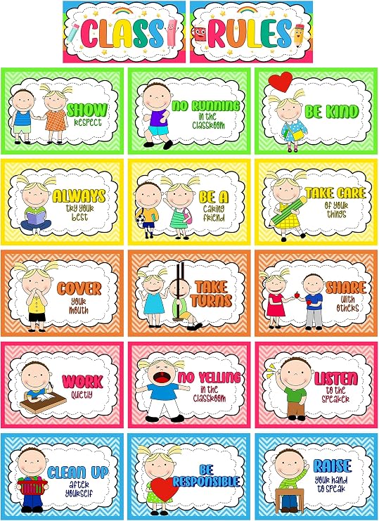 Alpurple 17 Pcs A4 Classroom Rules Posters, Preschool Class Behavior Chart | Classroom Rule Behavior Posters, Educational Good Habits Manners Chart for Preschool and Primary school Supplies